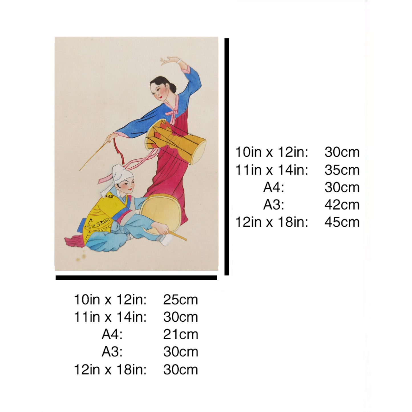 Hand-painted Korean Drummers Artwork – Fine Brush Technique, Premium MATT Paper, Natural Wood Frame, Multiple Sizes & Colors