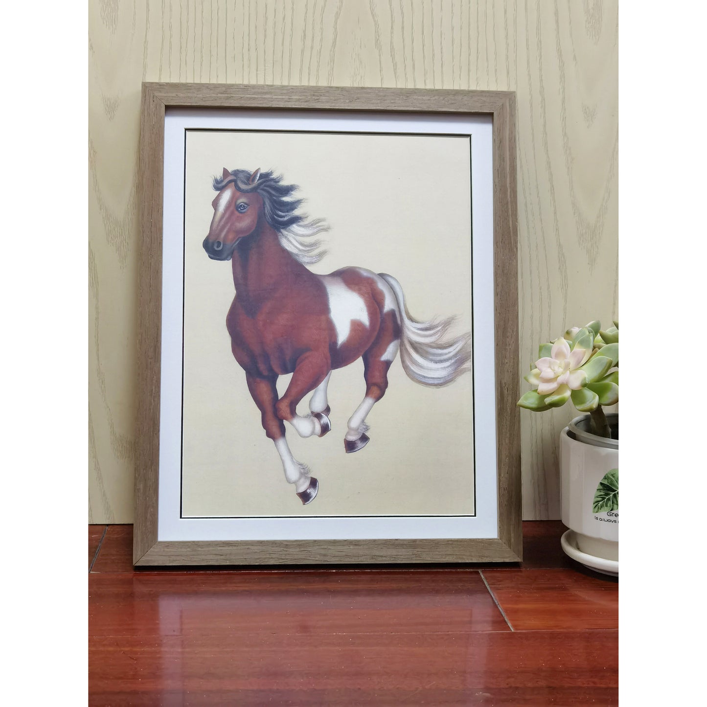 Hand-painted Clydesdale Horse Artwork – Fine Brush Technique, Premium MATT Paper, Natural Wood Frame, Multiple Sizes & Colors
