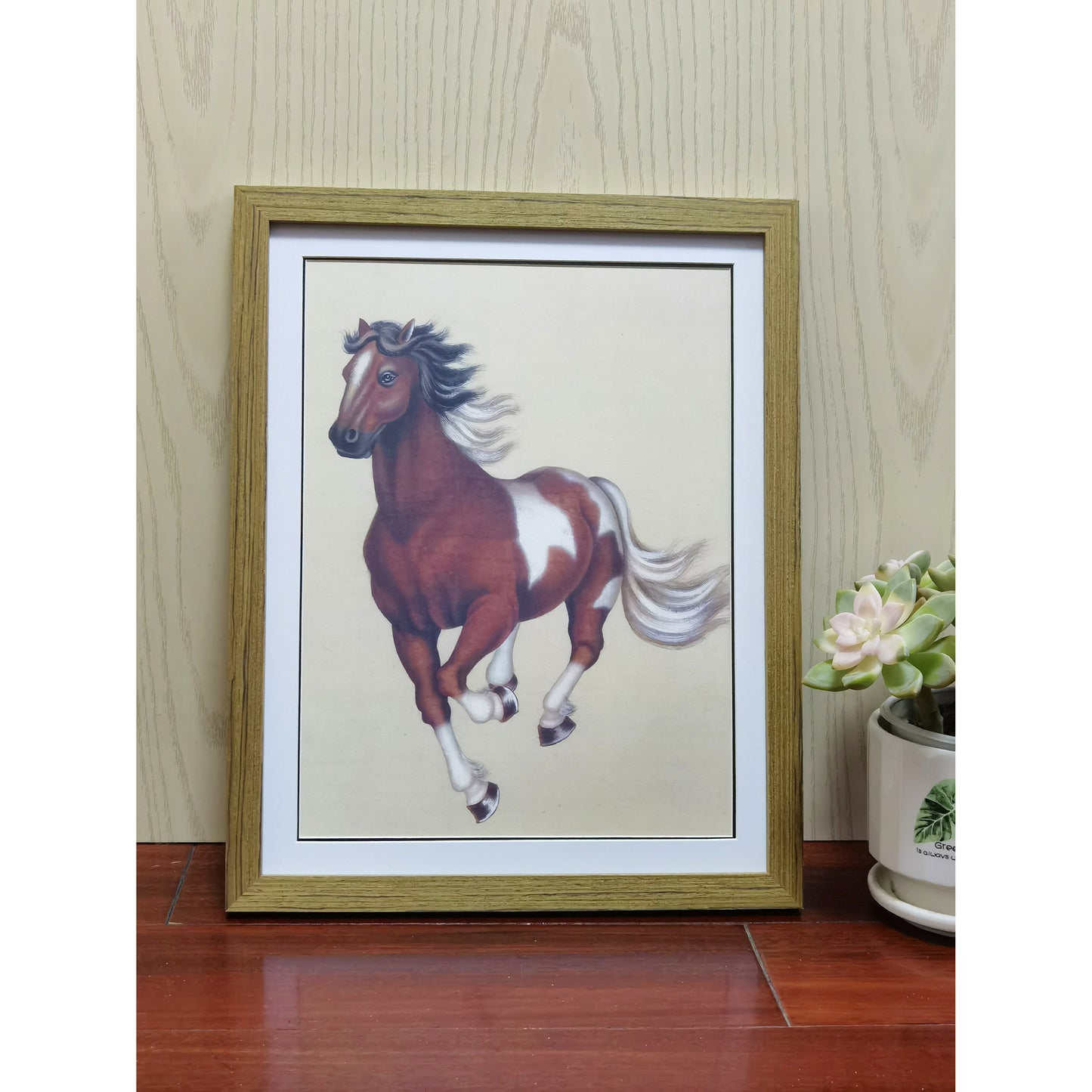 Hand-painted Clydesdale Horse Artwork – Fine Brush Technique, Premium MATT Paper, Natural Wood Frame, Multiple Sizes & Colors
