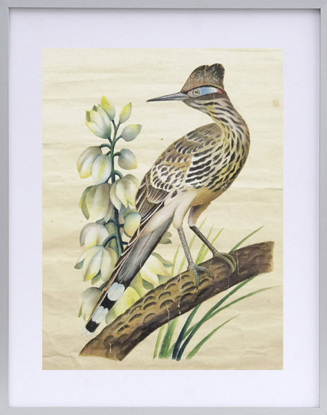 Roadrunner State Bird Handmade Art Printing New Mexico Yucca with Wood Frame