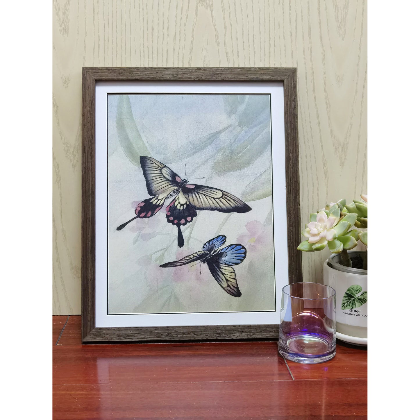 Hand-painted Swallowtail Butterfly Artwork – Fine Brush Technique, Premium MATT Paper, Natural Wood Frame, Multiple Sizes & Colors