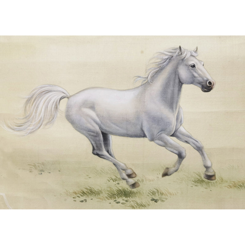 Hand-painted White Stallion Artwork – Fine Brush Technique, Premium MATT Paper, Natural Wood Frame, Multiple Sizes & Colors