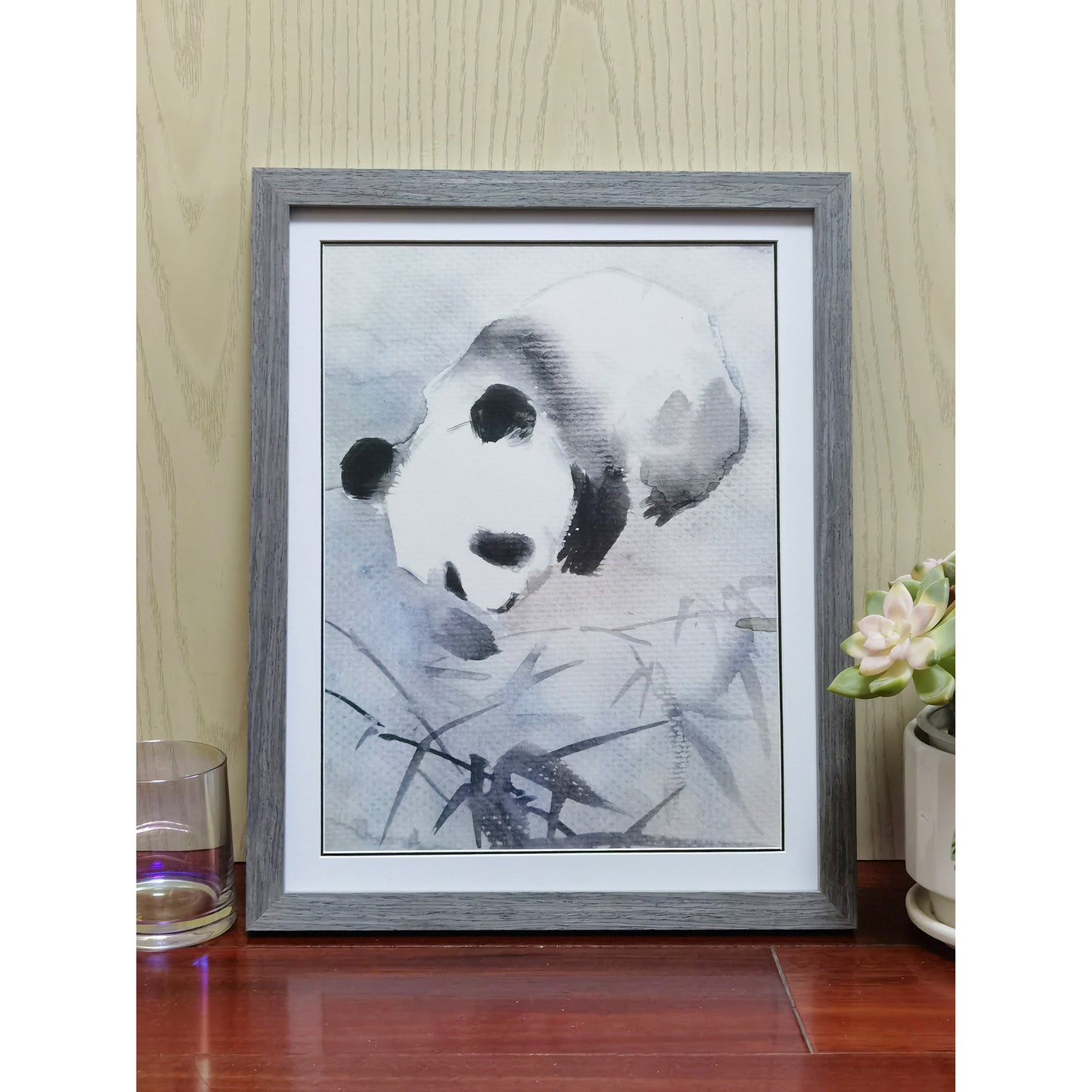 Hand-painted Watercolor Panda Art Print – Premium MATT Paper, Natural Wood Frame, Multiple Sizes & Colors
