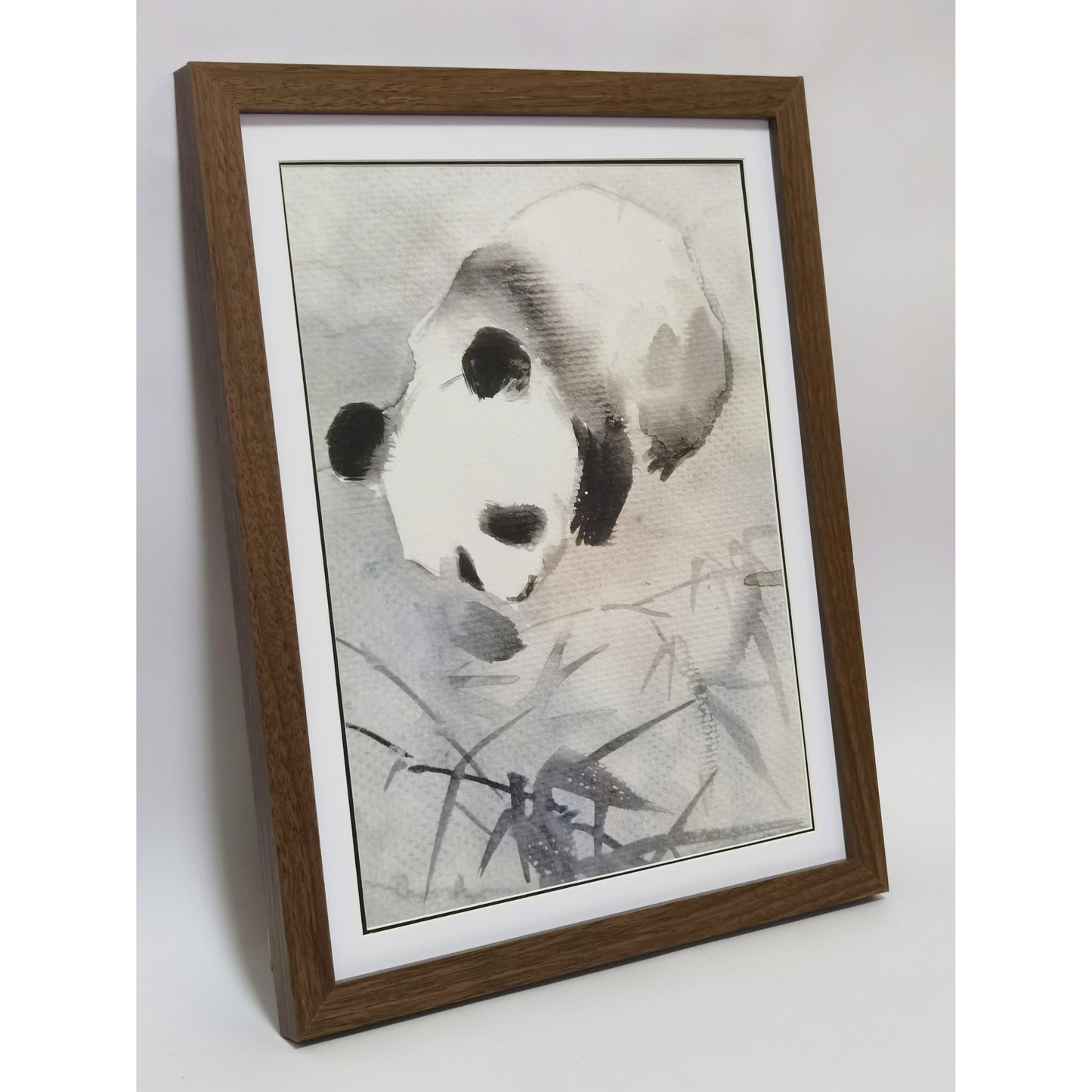 Hand-painted Watercolor Panda Art Print – Premium MATT Paper, Natural Wood Frame, Multiple Sizes & Colors