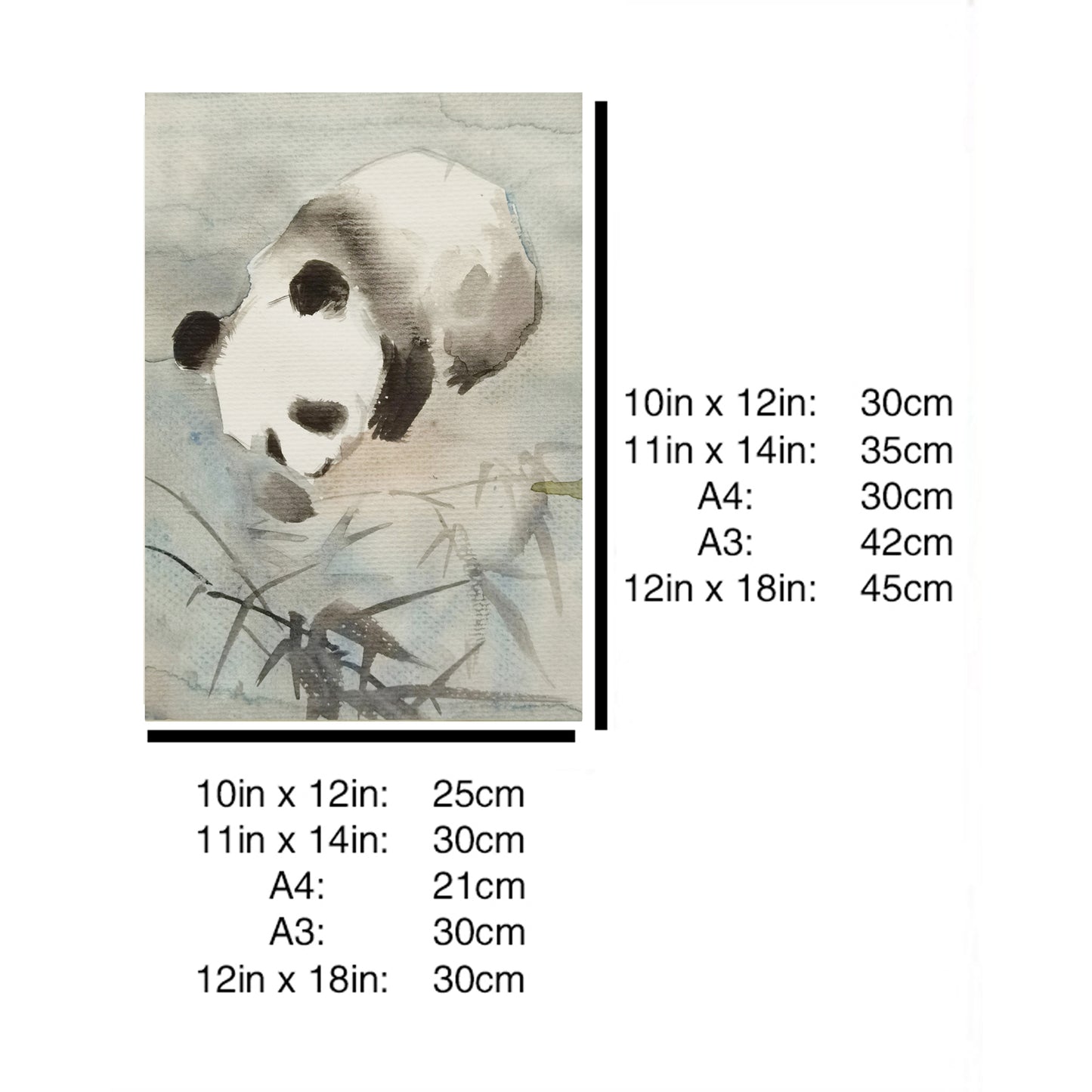 Hand-painted Watercolor Panda Art Print – Premium MATT Paper, Natural Wood Frame, Multiple Sizes & Colors