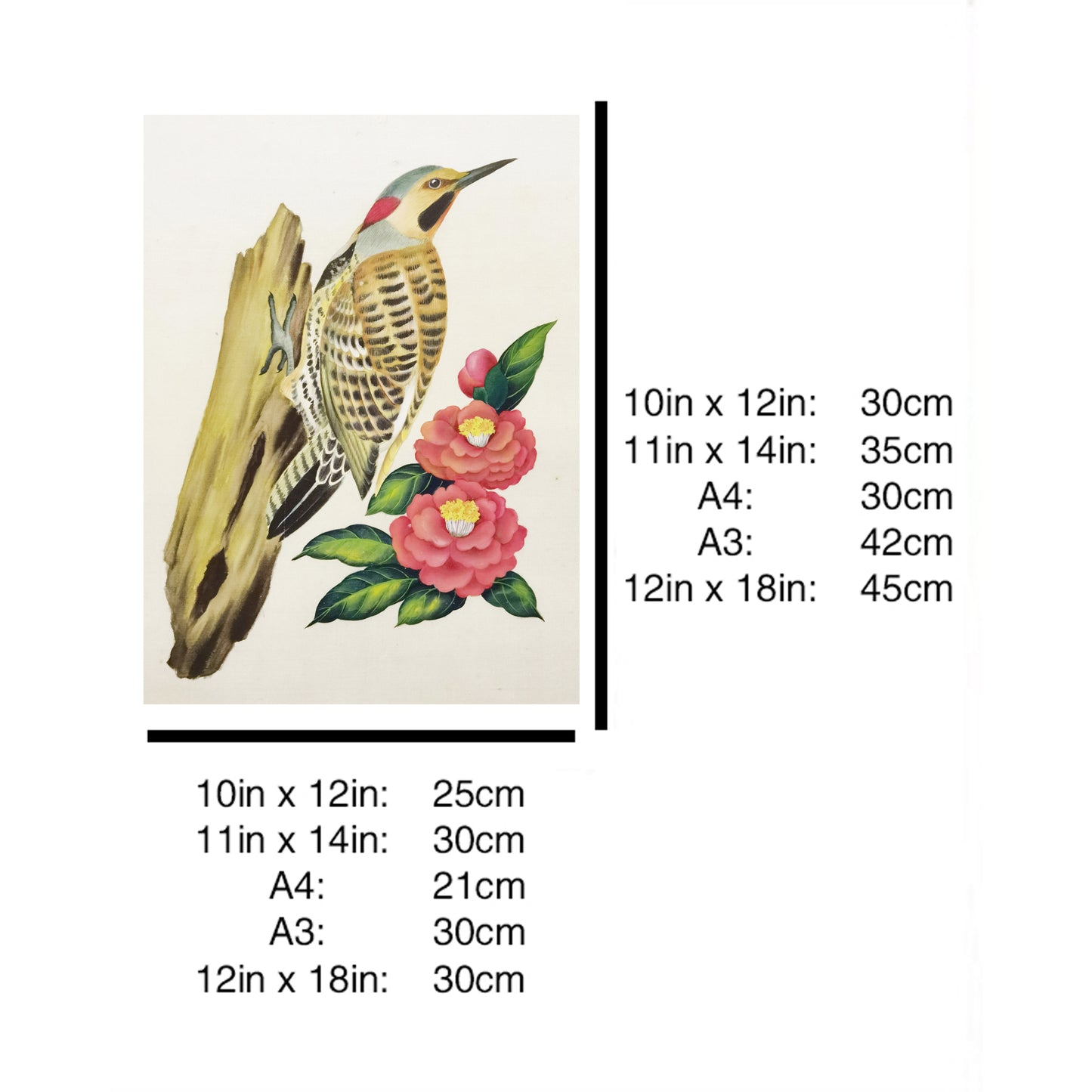 Alabama Golden-winged Woodpecker Hand-painted Art Print - Premium MATT Paper, Natural Wood Frame, Wall & Tabletop Décor, Multiple Sizes & Colors