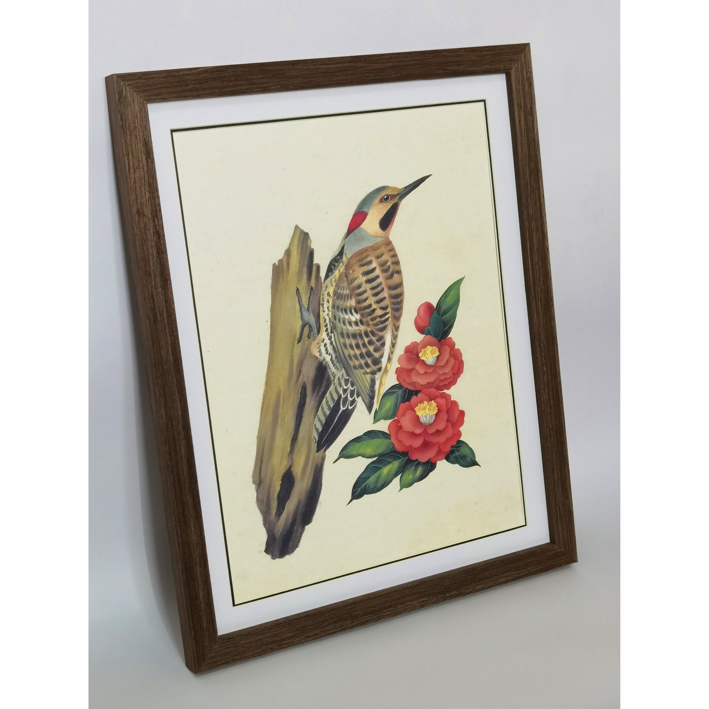 Alabama Golden-winged Woodpecker Hand-painted Art Print - Premium MATT Paper, Natural Wood Frame, Wall & Tabletop Décor, Multiple Sizes & Colors