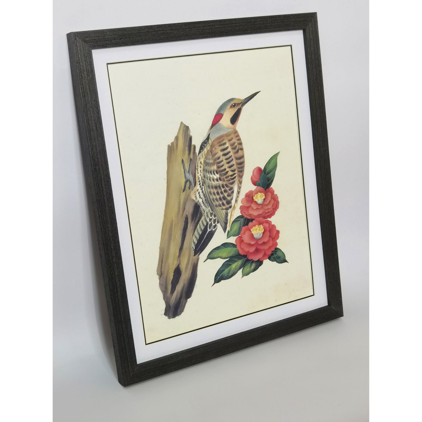 Alabama Golden-winged Woodpecker Hand-painted Art Print - Premium MATT Paper, Natural Wood Frame, Wall & Tabletop Décor, Multiple Sizes & Colors