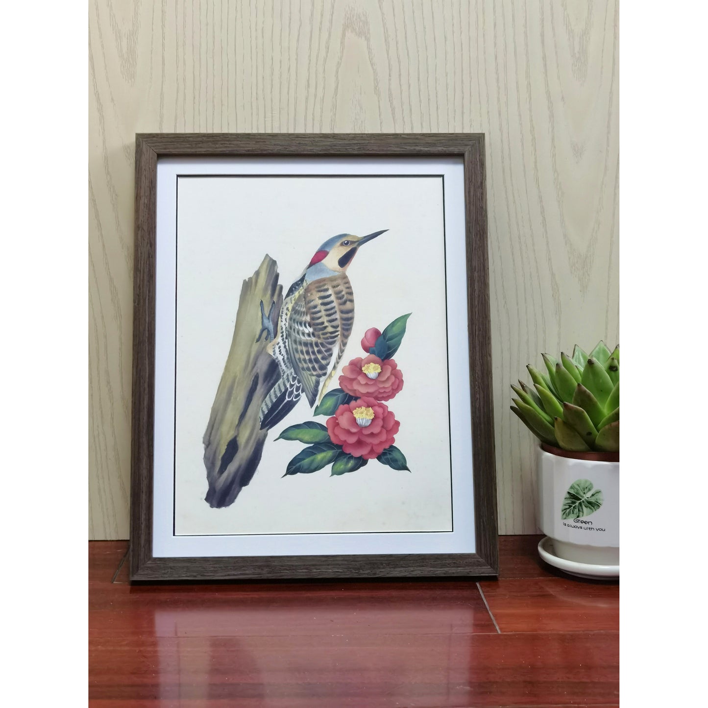 Alabama Golden-winged Woodpecker Hand-painted Art Print - Premium MATT Paper, Natural Wood Frame, Wall & Tabletop Décor, Multiple Sizes & Colors