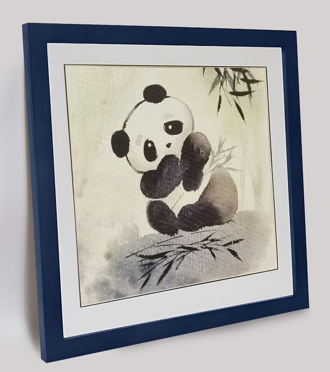 Hand-painted Watercolor Panda Playing in Bamboo Forest Art Print – Premium MATT Paper, Natural Wood Frame, Multiple Sizes & Colors