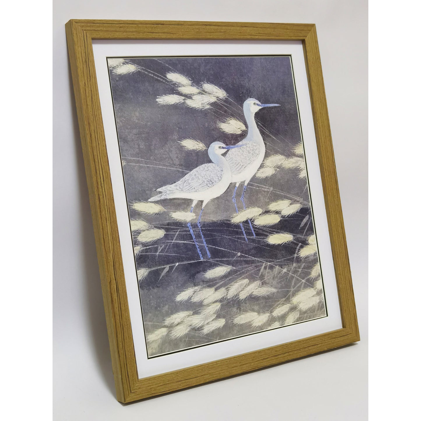 Hand-painted Blue Cormorant in Reed Bed Artwork – Watercolor Technique, Premium MATT Paper, Natural Wood Frame, Multiple Sizes & Colors