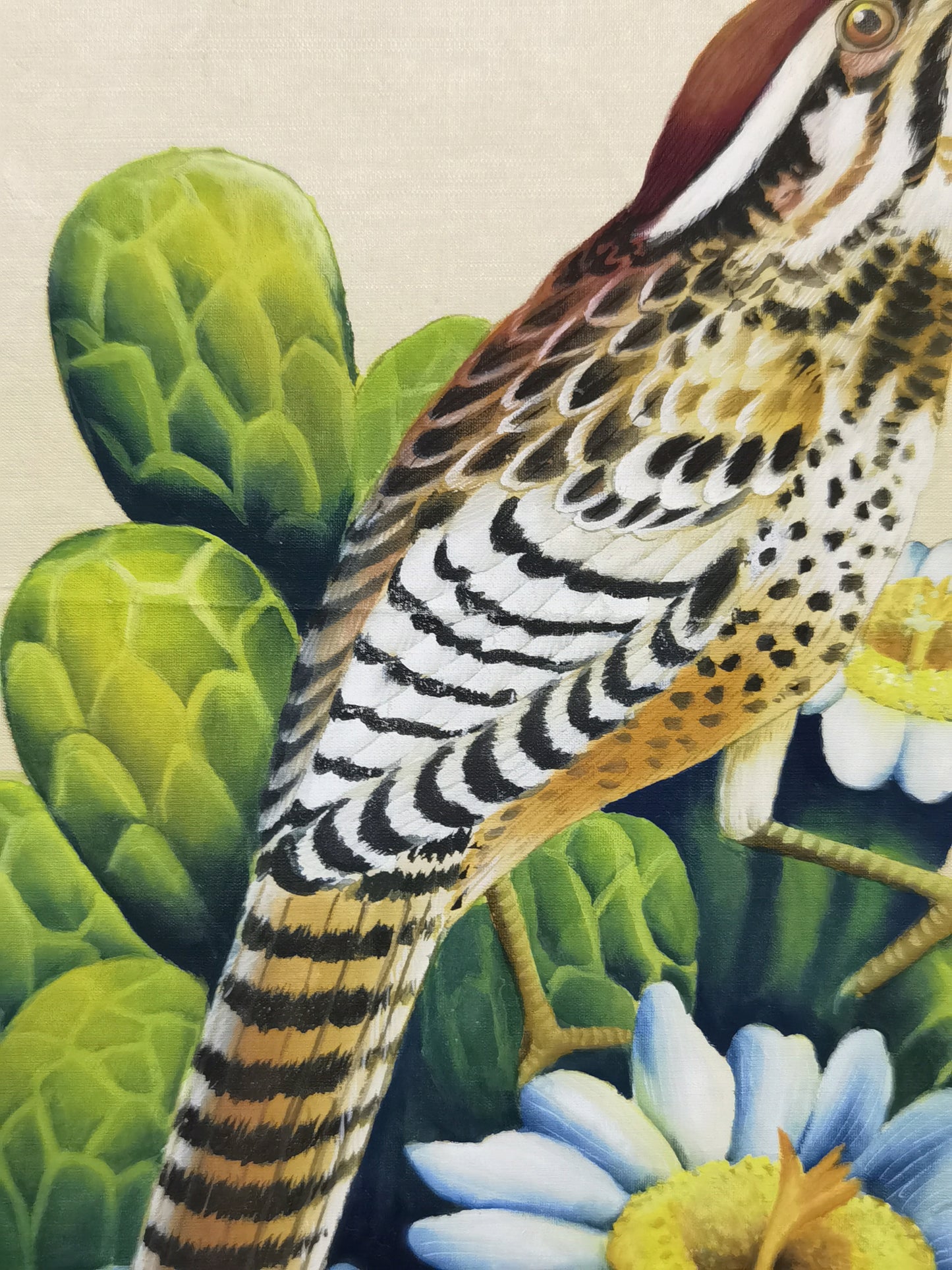 Cactus Wren State Bird Handmade Art Printing Arizona Saguaro Cactus Blossom with Wood Frame
