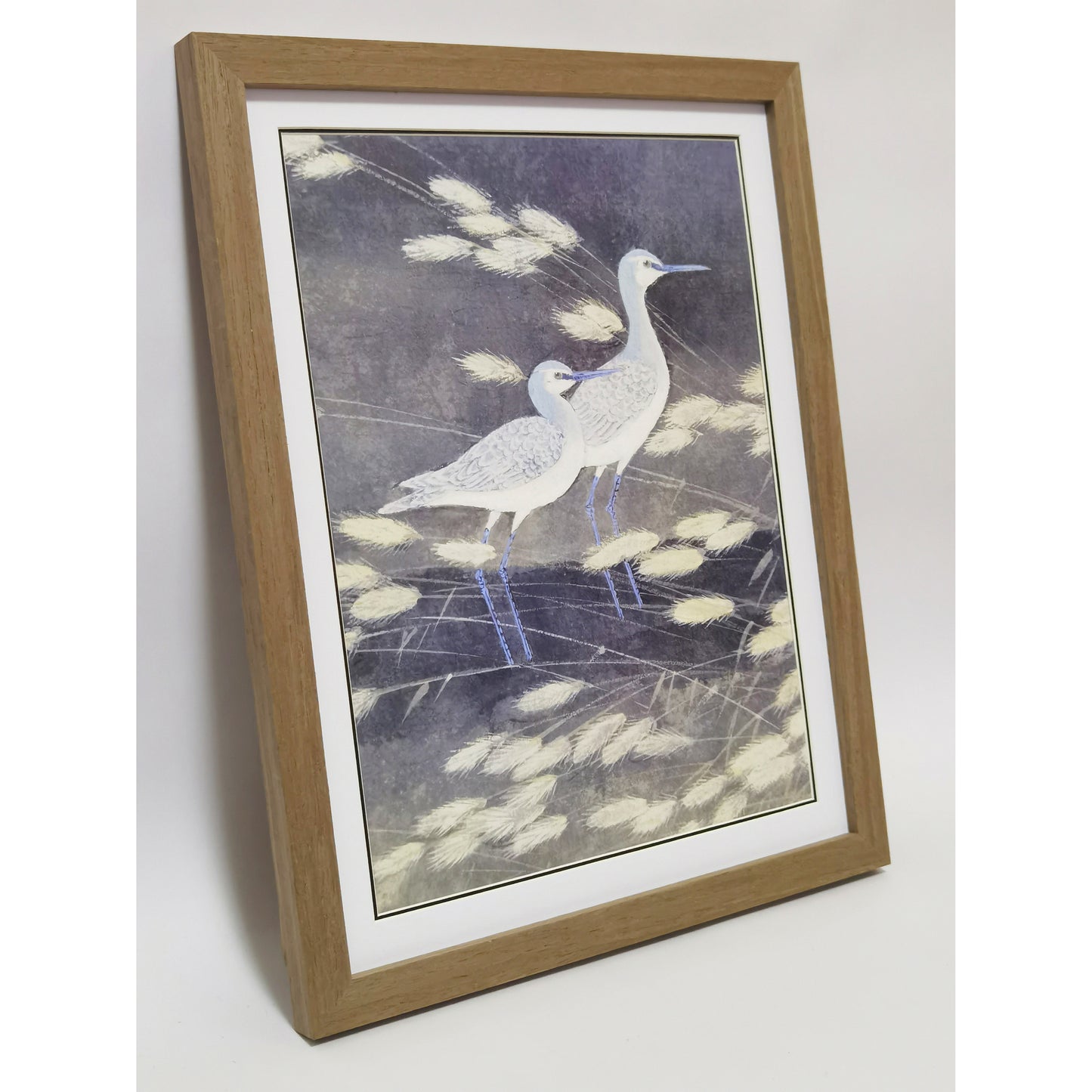 Hand-painted Blue Cormorant in Reed Bed Artwork – Watercolor Technique, Premium MATT Paper, Natural Wood Frame, Multiple Sizes & Colors