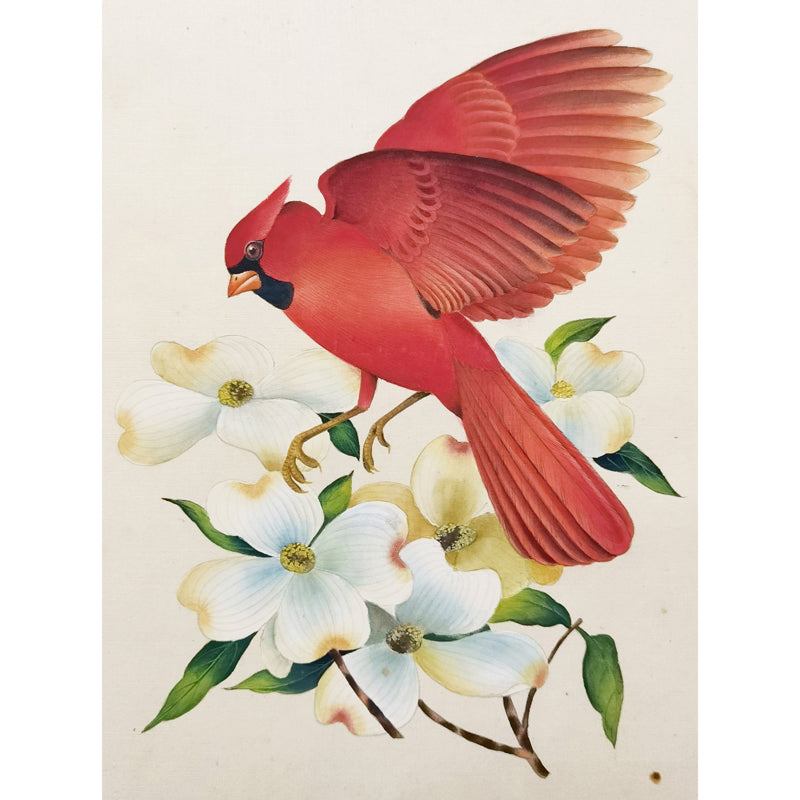North Carolina Northern Cardinal Hand-painted Art Print - MATT Paper, Natural Wood Frame, Wall & Tabletop Décor, Perfect for Modern Homes & Offices