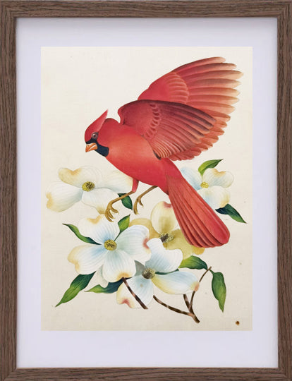 Cardinal State Bird Handmade Art Printing North Carolina Dogwood with Wood Frame