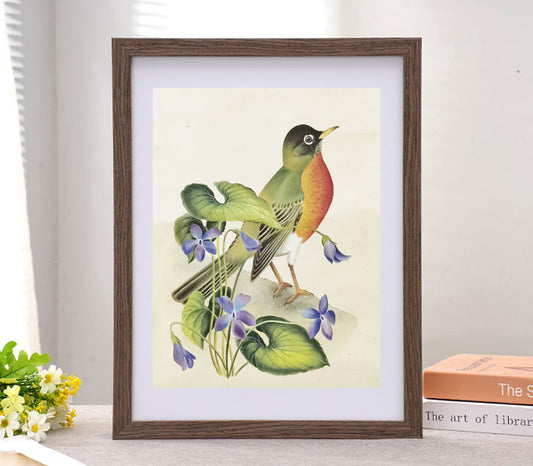Robin State Bird Handmade Art Printing Wisconsin Butterfly Violet with Wood Frame