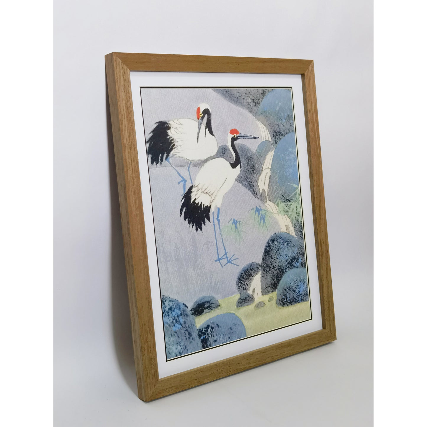 Hand-painted Cranes by Waterfall Artwork – Watercolor Technique, Premium MATT Paper, Natural Wood Frame, Multiple Sizes & Colors