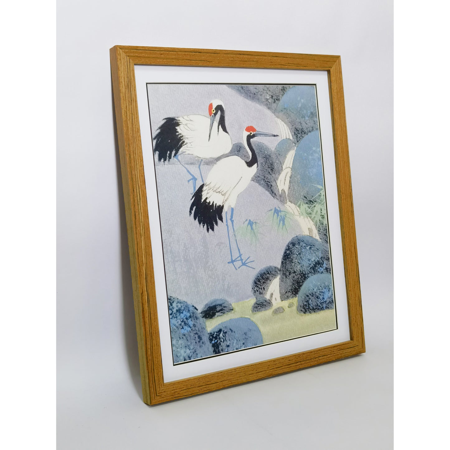Hand-painted Cranes by Waterfall Artwork – Watercolor Technique, Premium MATT Paper, Natural Wood Frame, Multiple Sizes & Colors