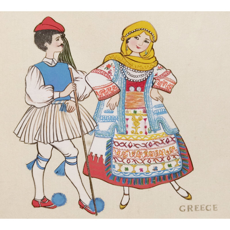 Hand-painted Greek Traditional Folk Art Print – Ethnic Costume, Natural Wood Frame, Premium MATT Paper, Multiple Sizes & Colors