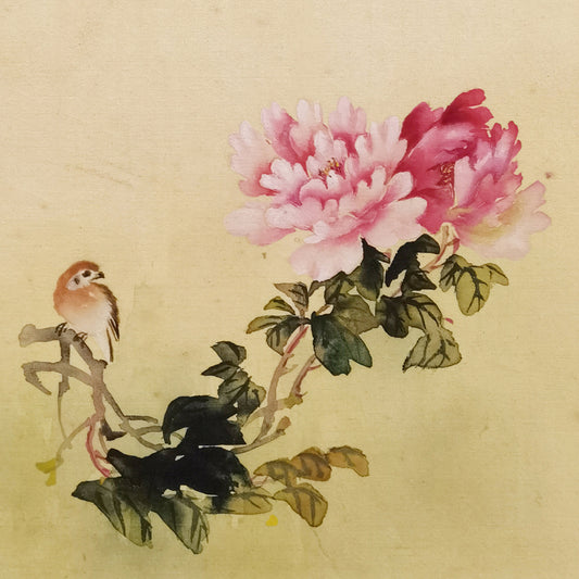 Hand-painted Peony & Bird Watercolor Artwork – Vibrant & Elegant, Premium MATT Paper, Natural Wood Frame, Multiple Sizes & Colors