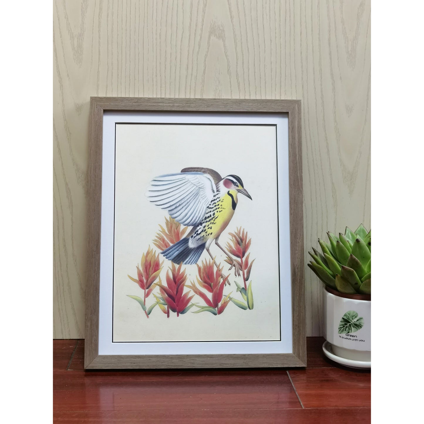 Wyoming Western Meadowlark Hand-painted Art Print - Premium MATT Paper, Natural Wood Frame, Wall & Tabletop Décor, Multiple Sizes & Colors