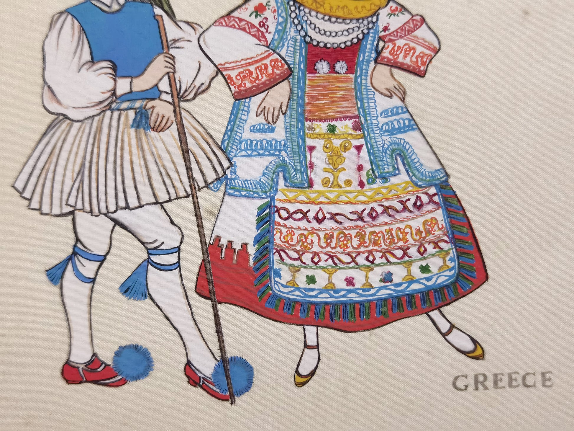 Greece Folk Costume Handmade Art Printing with Wood Frame