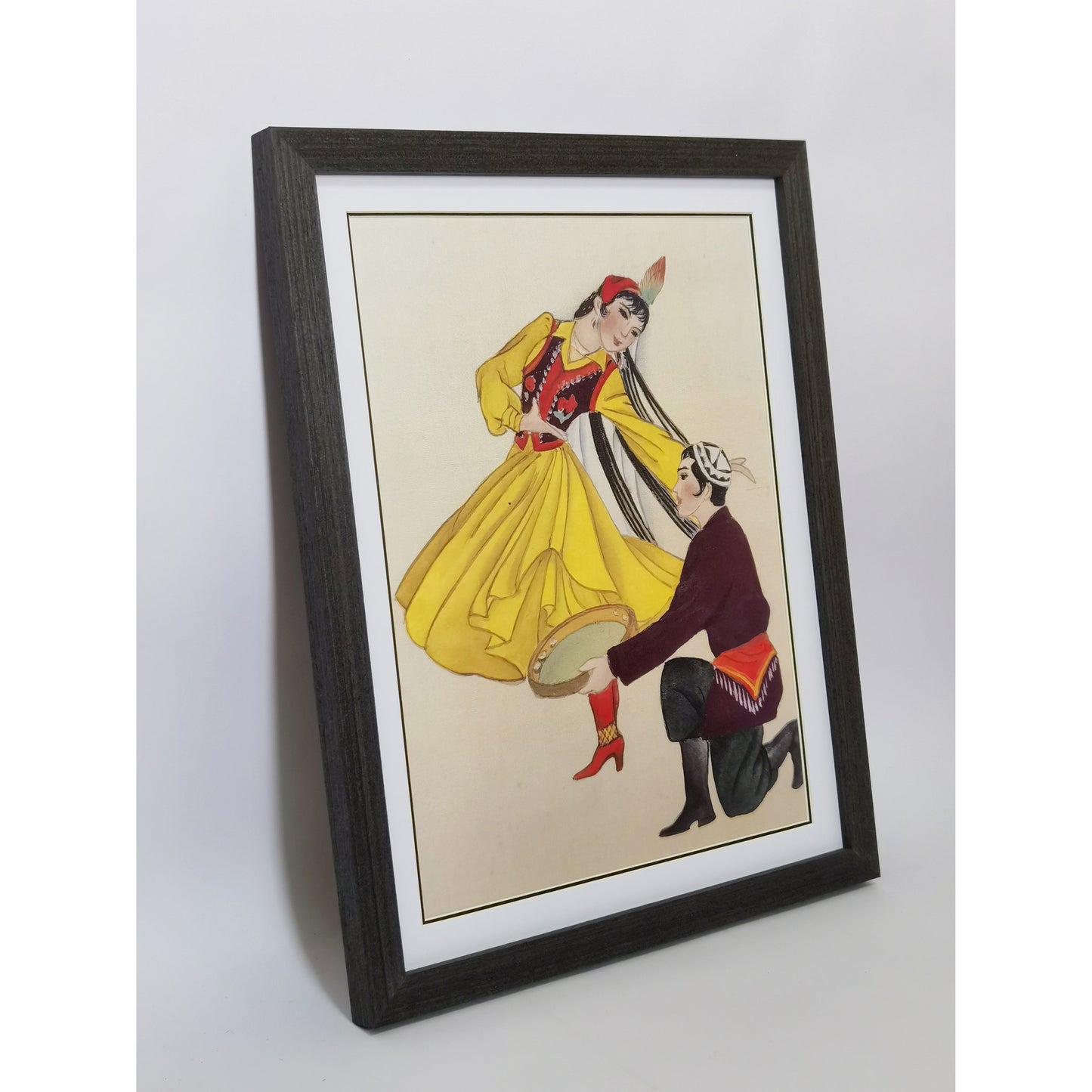 Hand-painted Uyghur Dancers Artwork – Fine Brush Technique, Premium MATT Paper, Natural Wood Frame, Multiple Sizes & Colors