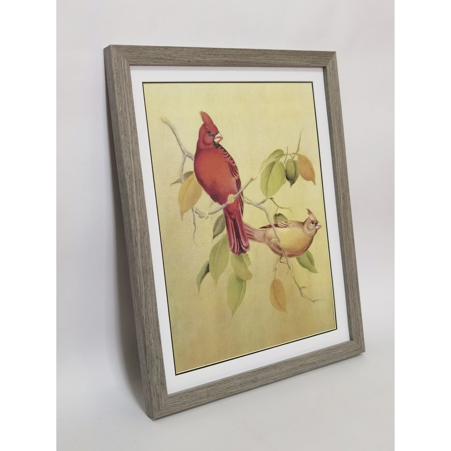 Pair of North American Cardinals Hand-painted Art Print - Premium MATT Paper, Natural Wood Frame, Wall & Tabletop Décor, Multiple Sizes & Colors