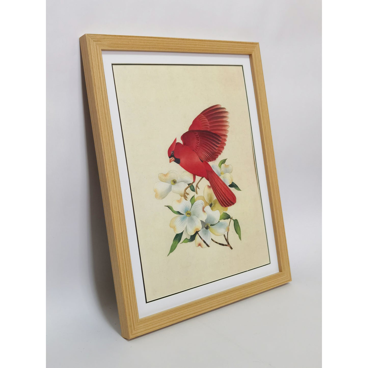 North Carolina Northern Cardinal Hand-painted Art Print - MATT Paper, Natural Wood Frame, Wall & Tabletop Décor, Perfect for Modern Homes & Offices
