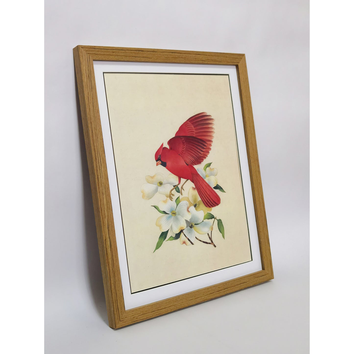 North Carolina Northern Cardinal Hand-painted Art Print - MATT Paper, Natural Wood Frame, Wall & Tabletop Décor, Perfect for Modern Homes & Offices