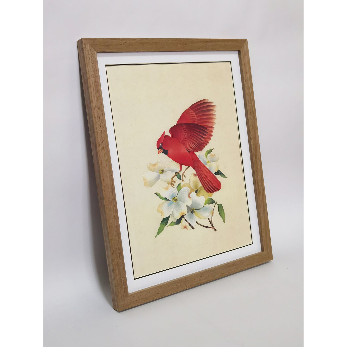 North Carolina Northern Cardinal Hand-painted Art Print - MATT Paper, Natural Wood Frame, Wall & Tabletop Décor, Perfect for Modern Homes & Offices