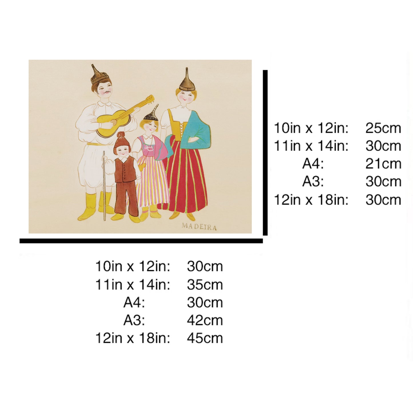 Madeira Indigenous Family Life & Traditional Costume Hand-painted Art Print - Premium MATT Paper, Natural Wood Frame, Multiple Sizes & Colors