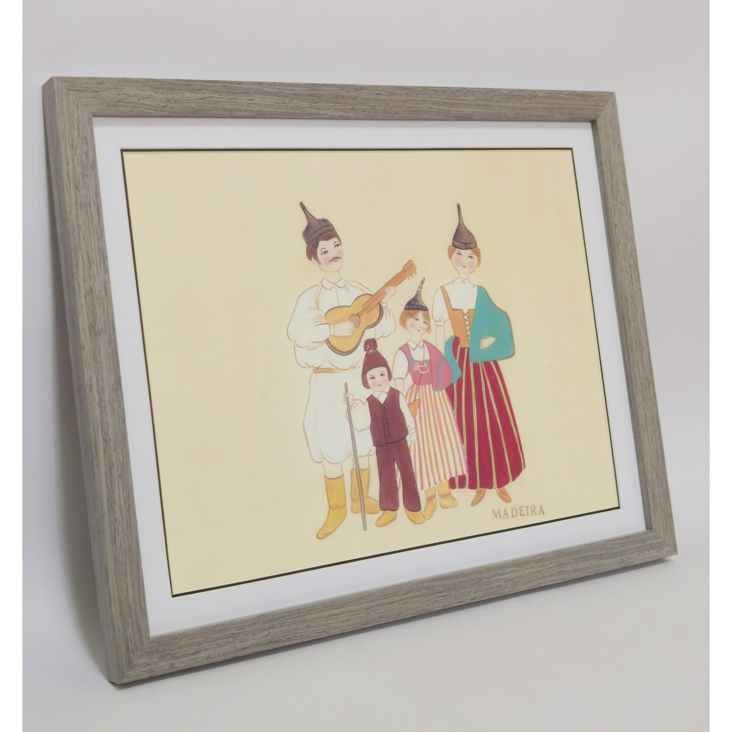 Madeira Indigenous Family Life & Traditional Costume Hand-painted Art Print - Premium MATT Paper, Natural Wood Frame, Multiple Sizes & Colors