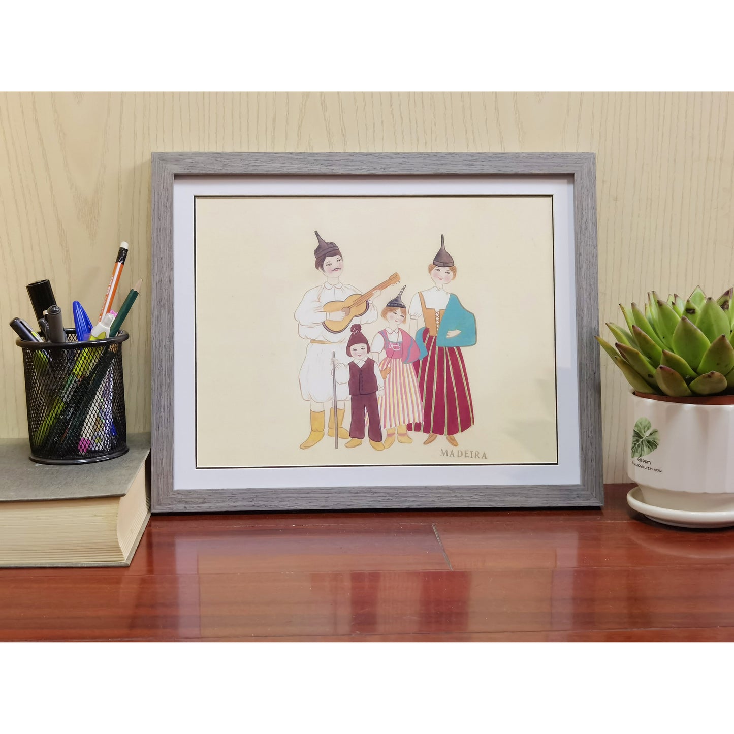 Madeira Indigenous Family Life & Traditional Costume Hand-painted Art Print - Premium MATT Paper, Natural Wood Frame, Multiple Sizes & Colors