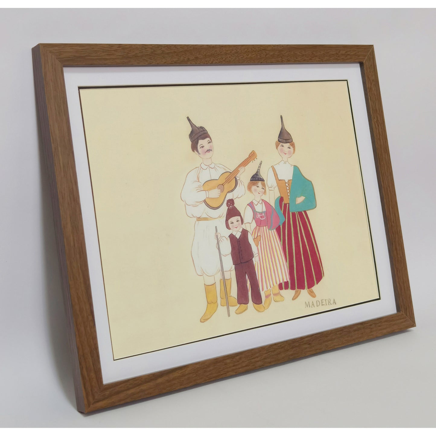 Madeira Indigenous Family Life & Traditional Costume Hand-painted Art Print - Premium MATT Paper, Natural Wood Frame, Multiple Sizes & Colors
