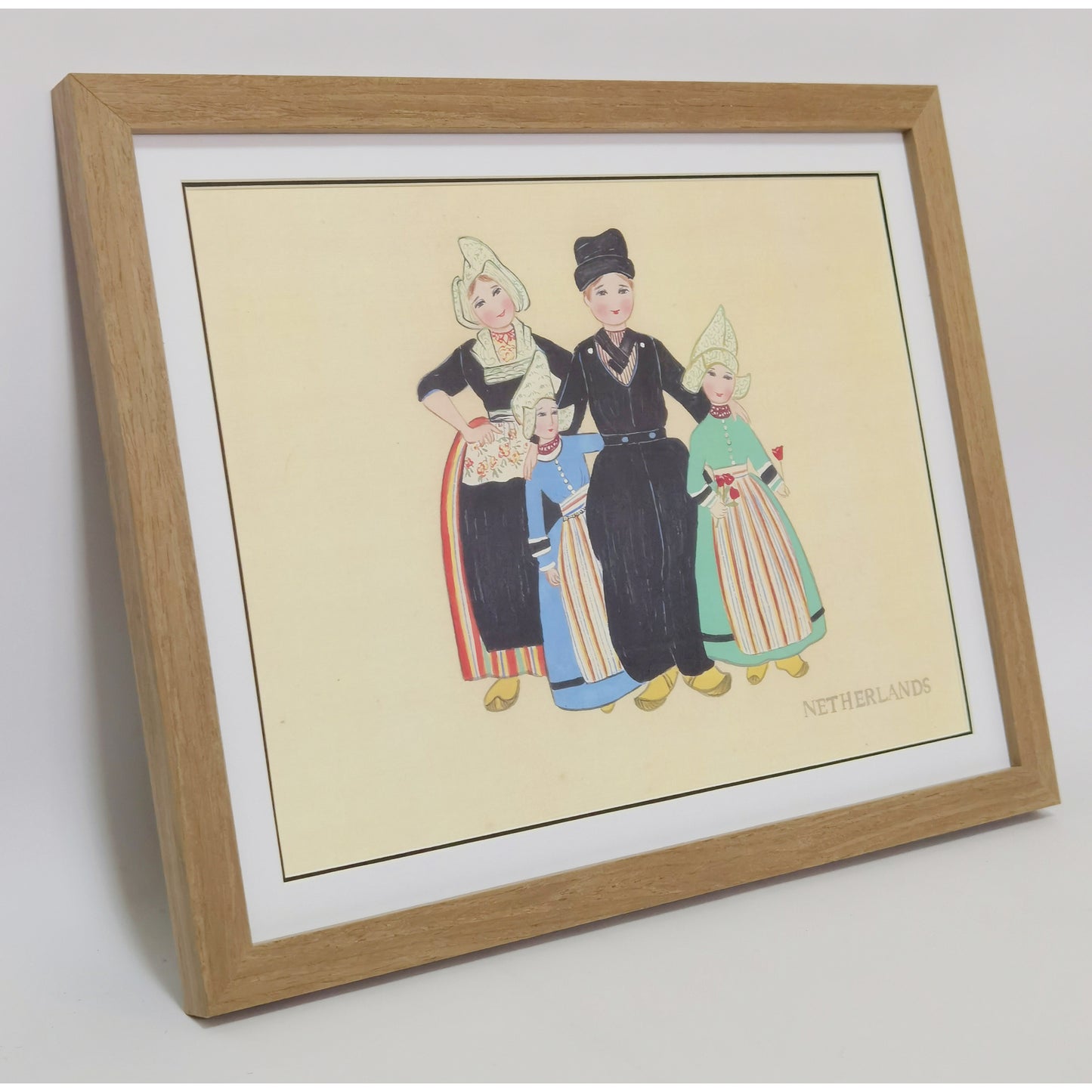 Hand-painted Dutch Traditional Family & Costume Art Print – Premium MATT Paper, Natural Wood Frame, Multiple Sizes & Colors