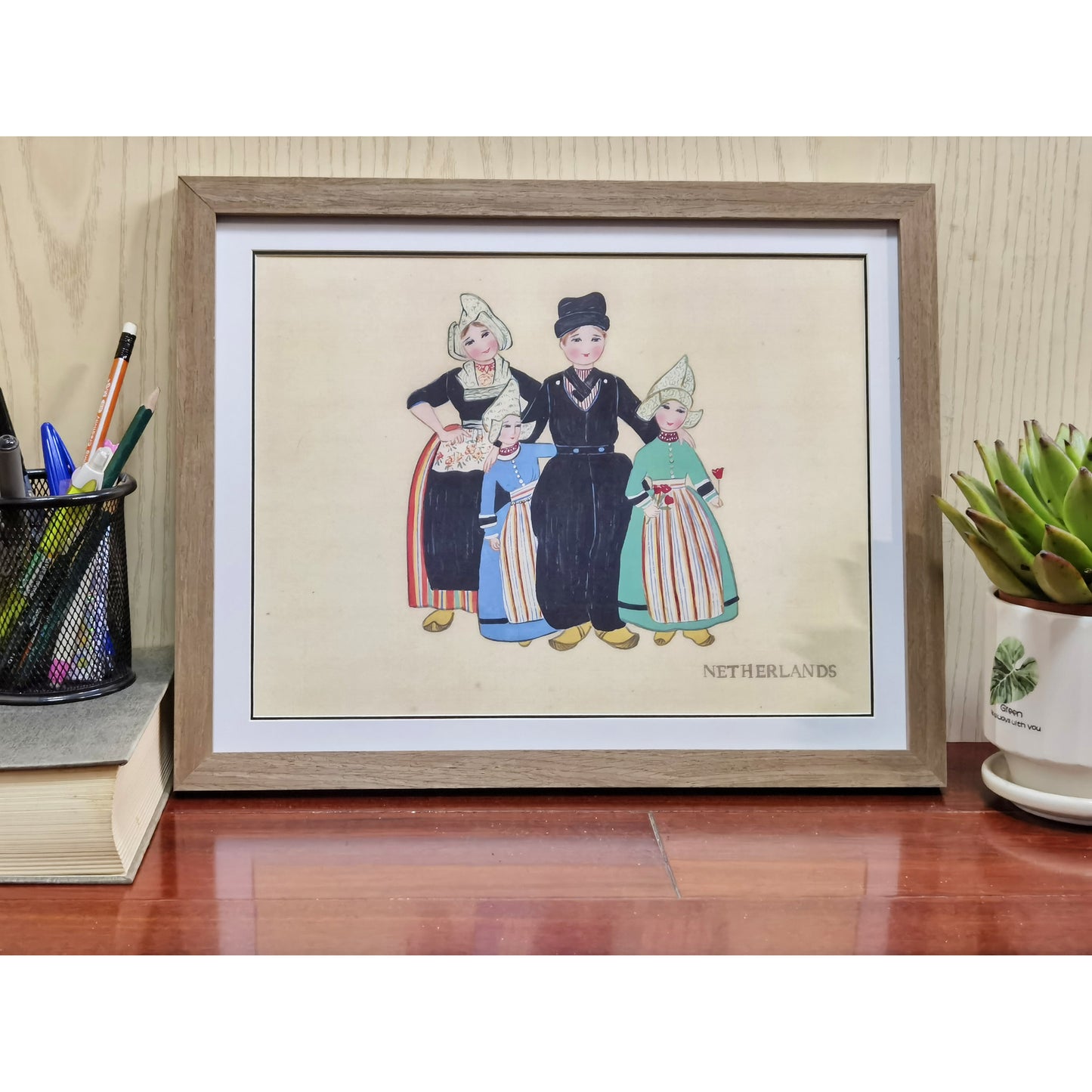 Hand-painted Dutch Traditional Family & Costume Art Print – Premium MATT Paper, Natural Wood Frame, Multiple Sizes & Colors