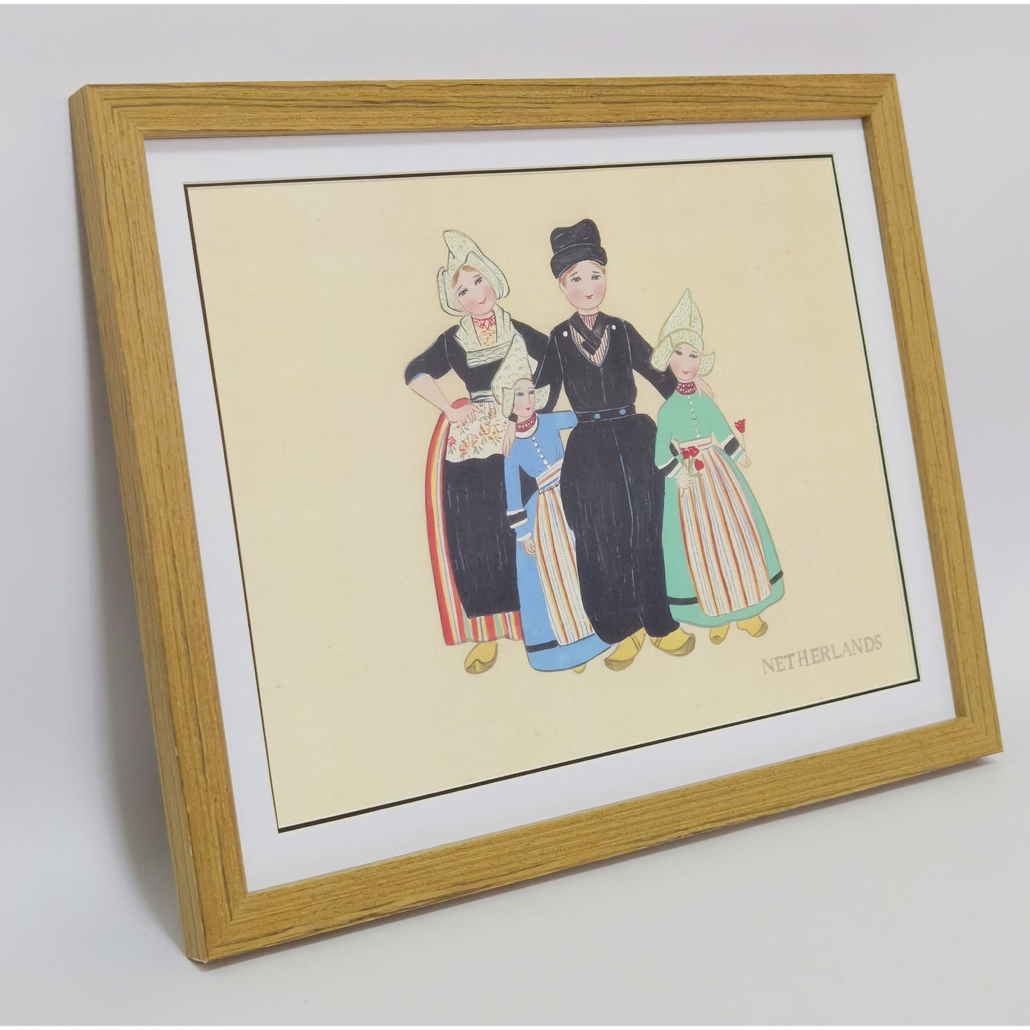 Hand-painted Dutch Traditional Family & Costume Art Print – Premium MATT Paper, Natural Wood Frame, Multiple Sizes & Colors