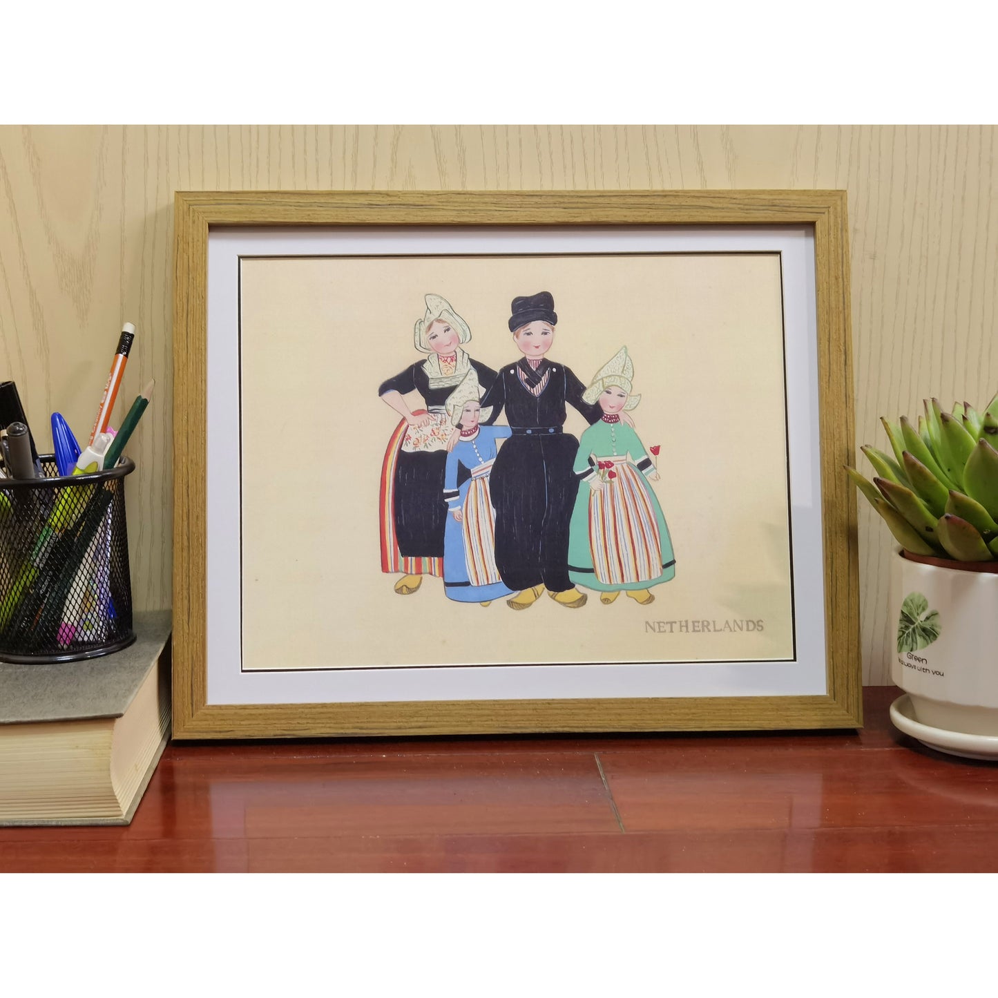 Hand-painted Dutch Traditional Family & Costume Art Print – Premium MATT Paper, Natural Wood Frame, Multiple Sizes & Colors