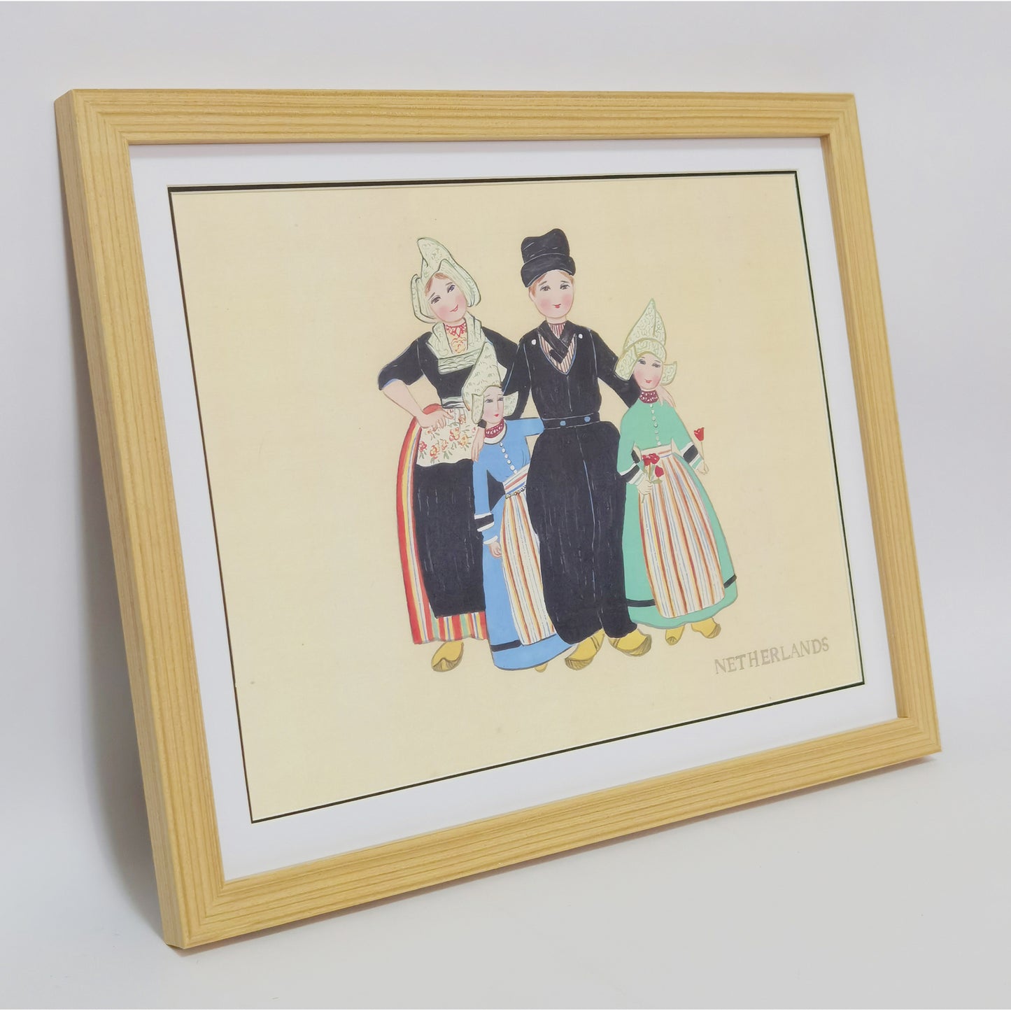 Hand-painted Dutch Traditional Family & Costume Art Print – Premium MATT Paper, Natural Wood Frame, Multiple Sizes & Colors