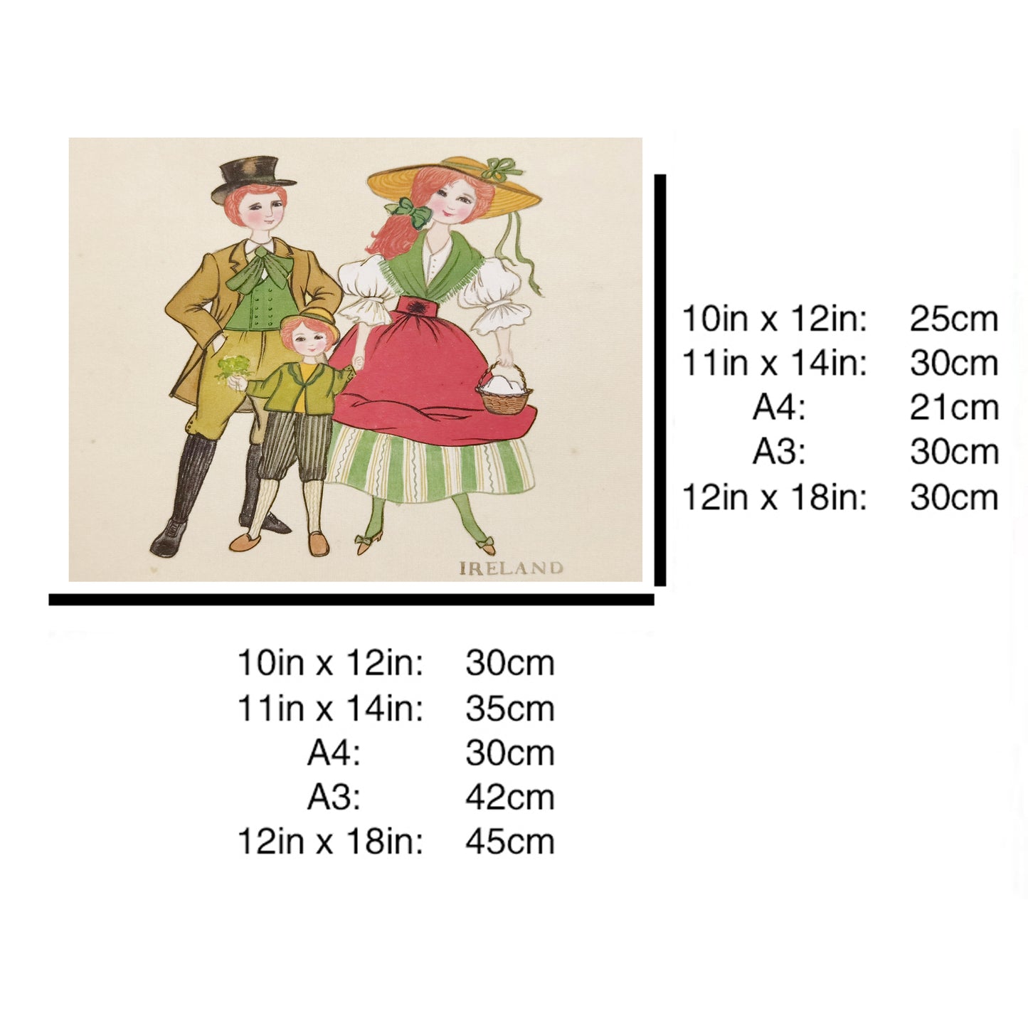 Hand-painted Ireland Traditional Family & Costume Art Print – Premium MATT Paper, Natural Wood Frame, Multiple Sizes & Colors