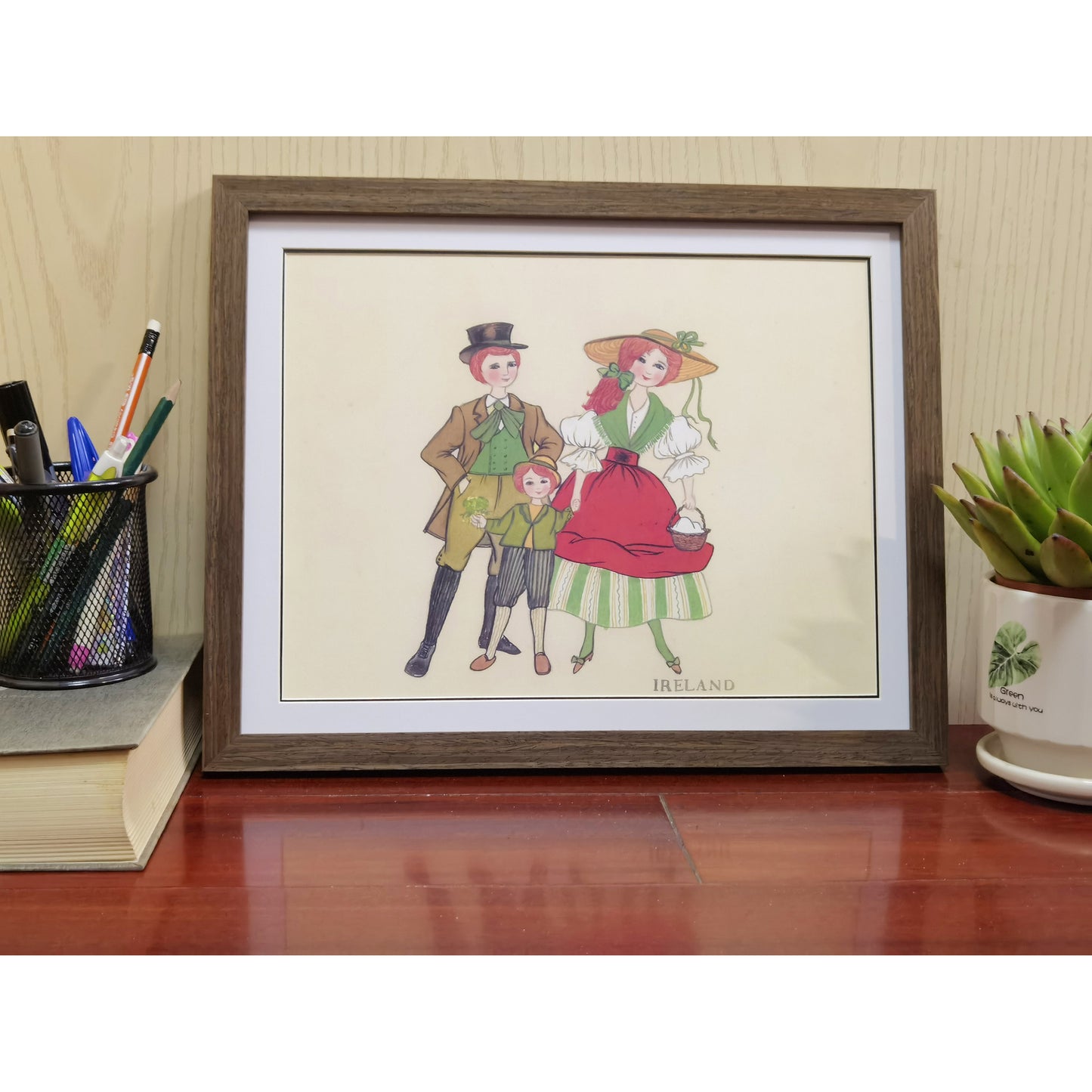 Hand-painted Ireland Traditional Family & Costume Art Print – Premium MATT Paper, Natural Wood Frame, Multiple Sizes & Colors