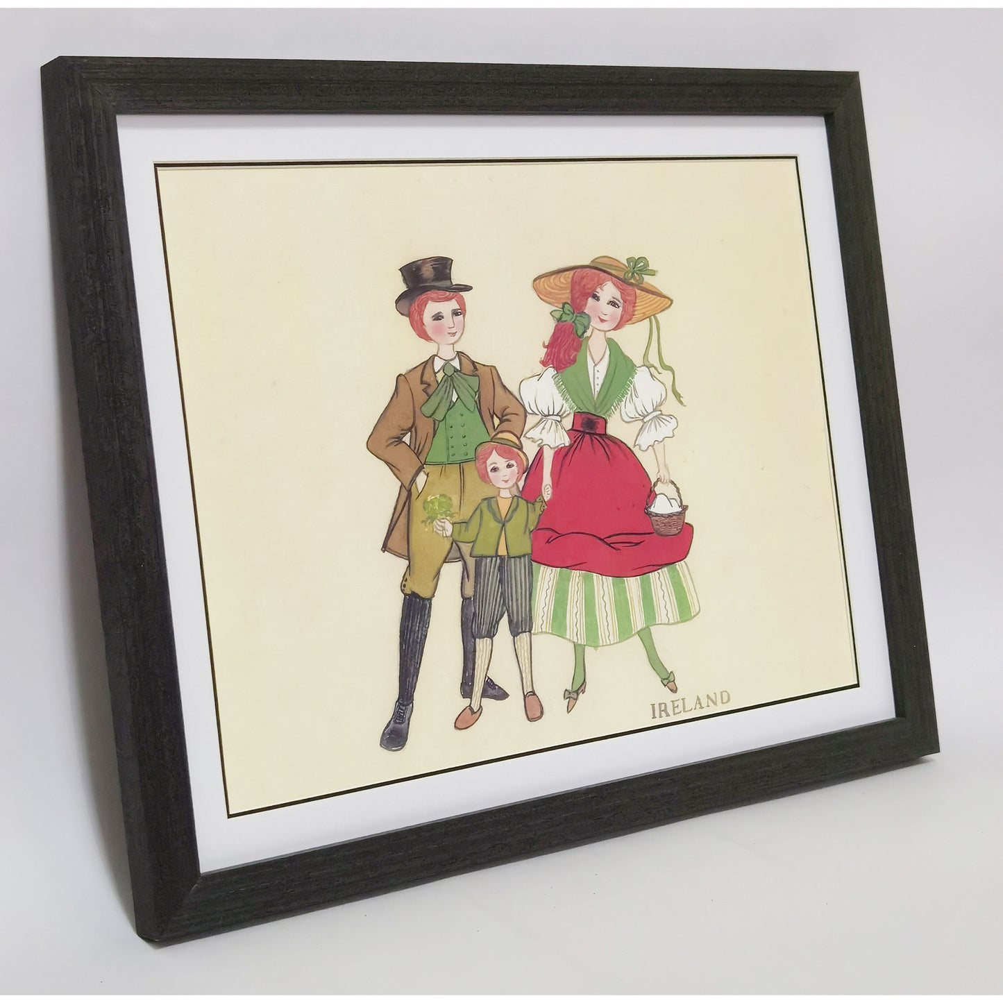 Hand-painted Ireland Traditional Family & Costume Art Print – Premium MATT Paper, Natural Wood Frame, Multiple Sizes & Colors