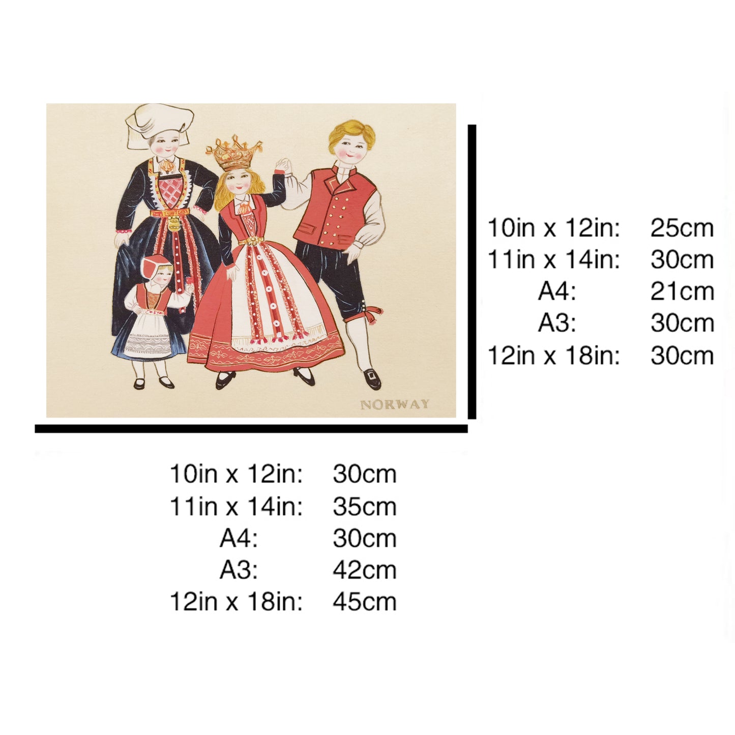 Hand-painted Norway Traditional Family & Costume Art Print – Premium MATT Paper, Natural Wood Frame, Multiple Sizes & Colors