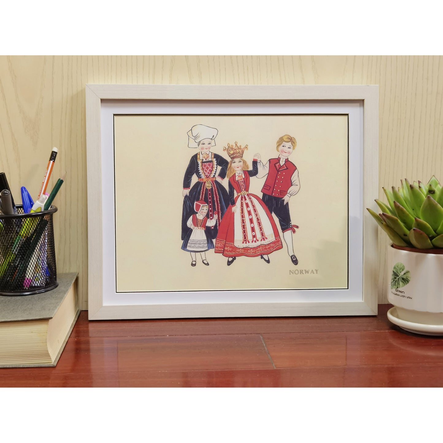 Hand-painted Norway Traditional Family & Costume Art Print – Premium MATT Paper, Natural Wood Frame, Multiple Sizes & Colors