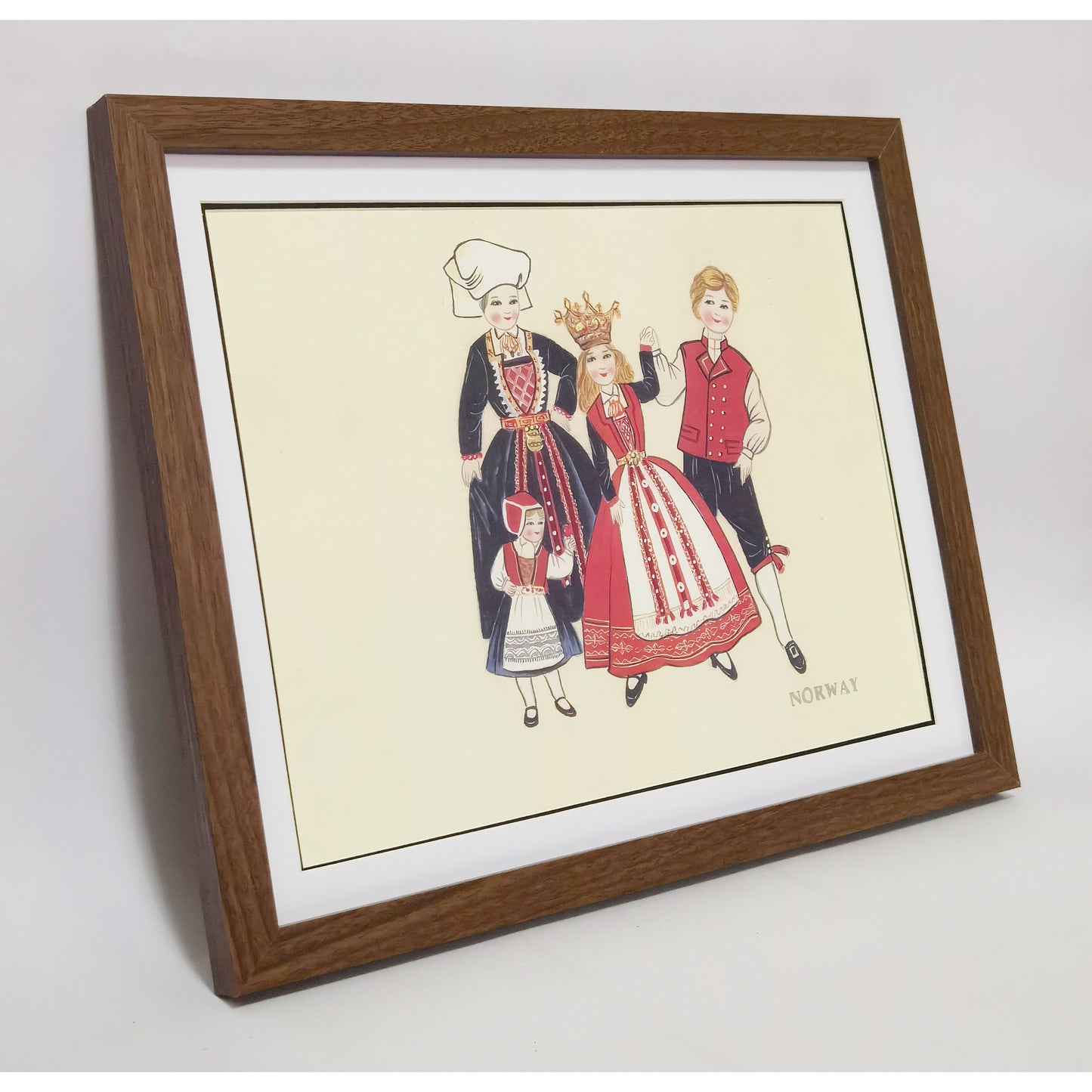Hand-painted Norway Traditional Family & Costume Art Print – Premium MATT Paper, Natural Wood Frame, Multiple Sizes & Colors