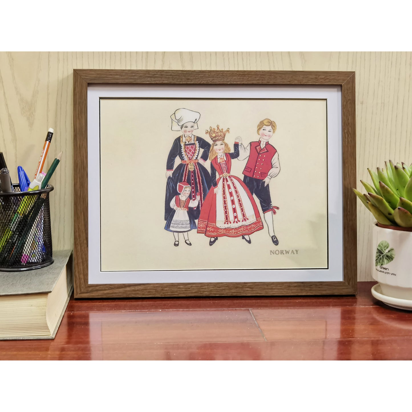 Hand-painted Norway Traditional Family & Costume Art Print – Premium MATT Paper, Natural Wood Frame, Multiple Sizes & Colors