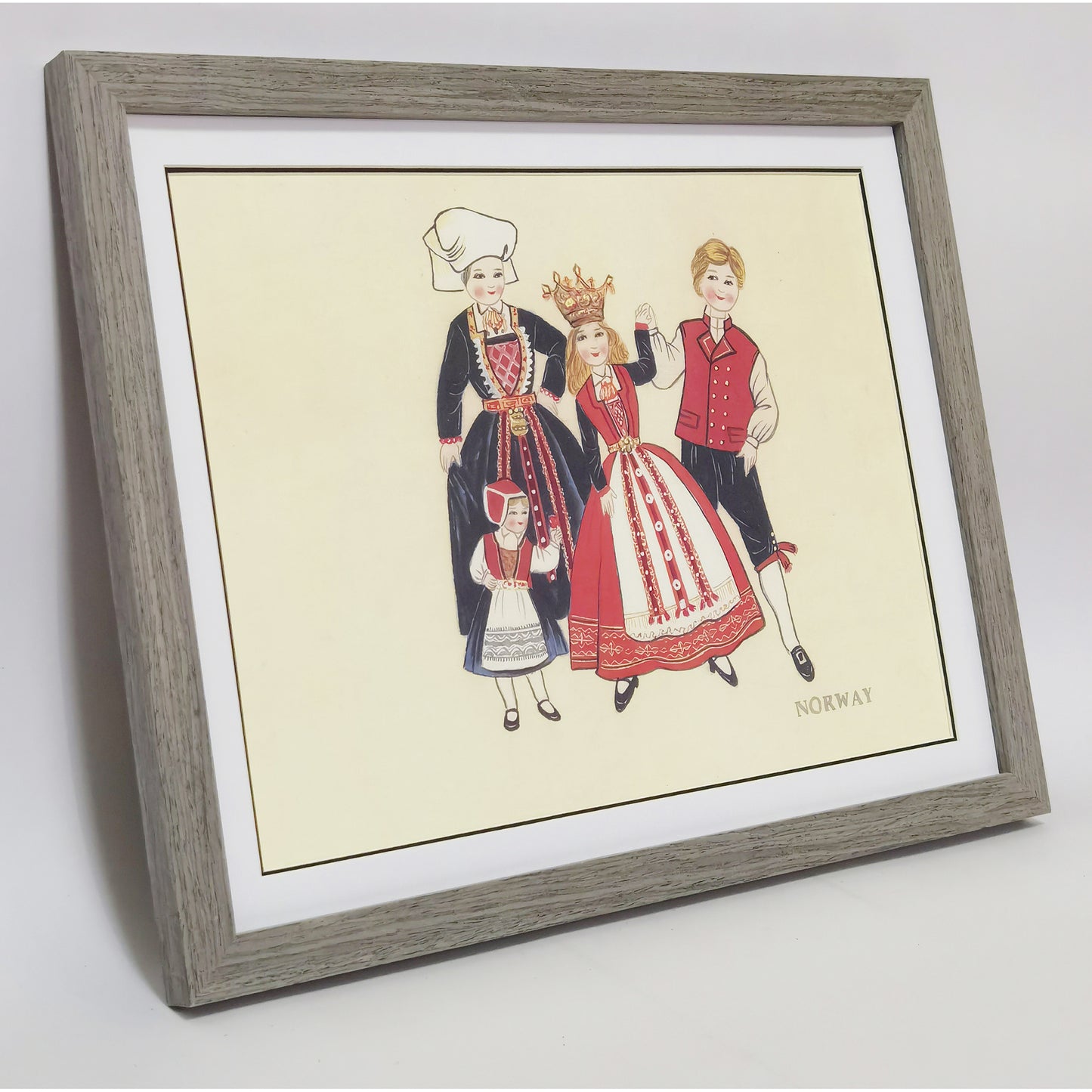 Hand-painted Norway Traditional Family & Costume Art Print – Premium MATT Paper, Natural Wood Frame, Multiple Sizes & Colors