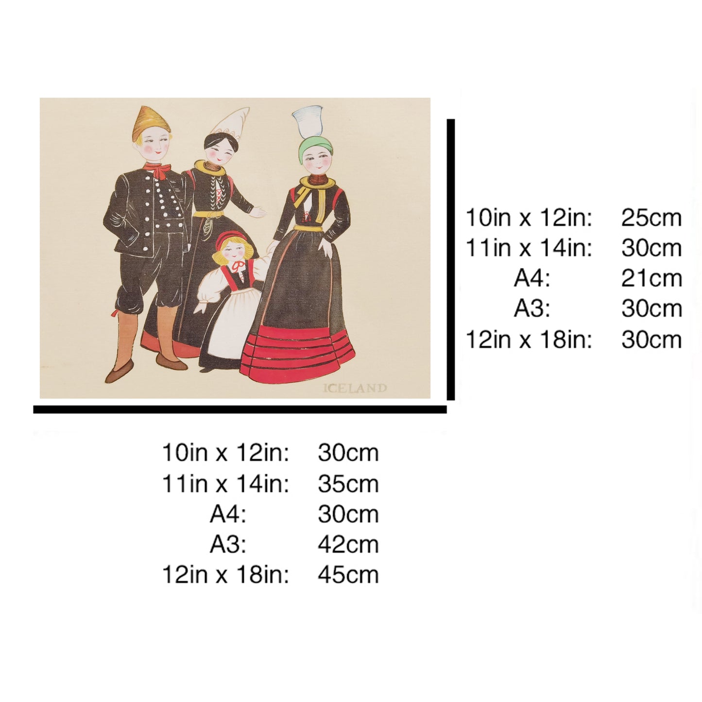 Hand-painted Icelandic Folk Art Print – Traditional Costumes, Natural Wood Frame, Premium MATT Paper, Multiple Sizes & Colors