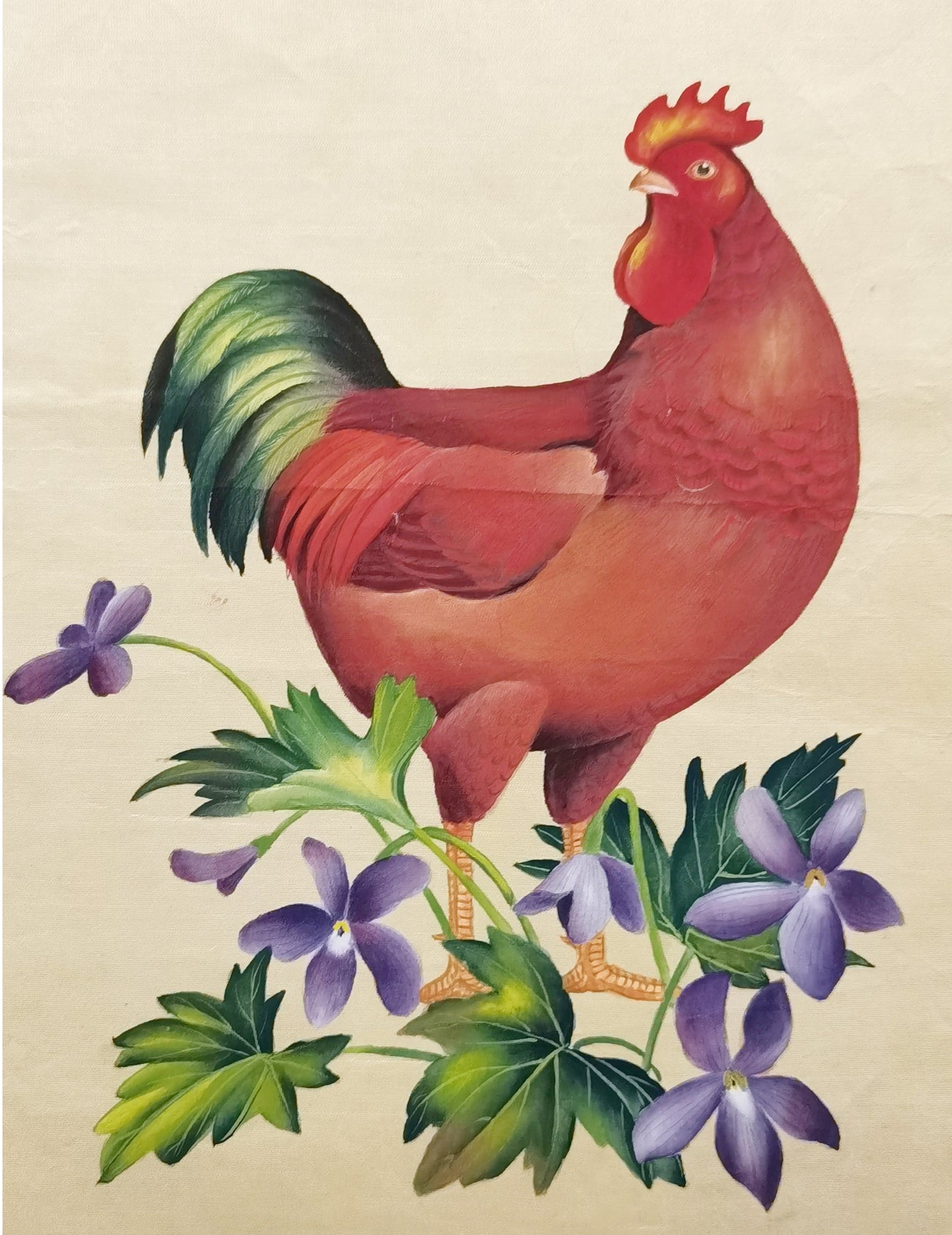 Rhode Island Grand Red Rooster State Bird Handmade Art Printing Rhode Island Violet with Wood Frame